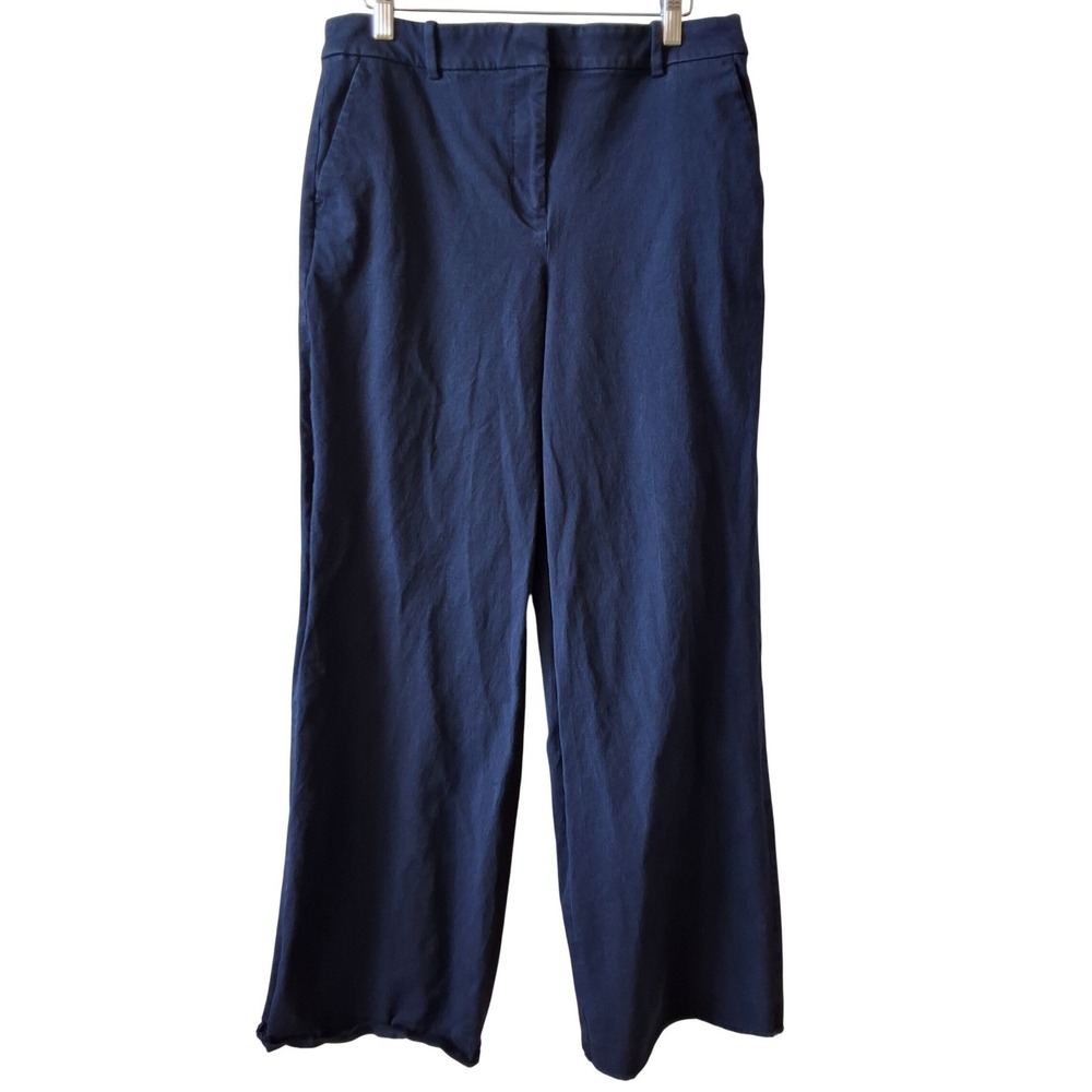 J.Crew Remy Pant Navy Blue Wide Leg High Rise Cotton Blend Trousers 12T Tall